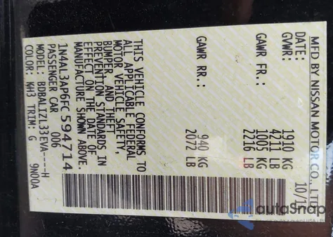 2015 Nissan Altima 2.5 Sv z USA, uszkodzony, nr VIN 1N4AL3AP6FC594714